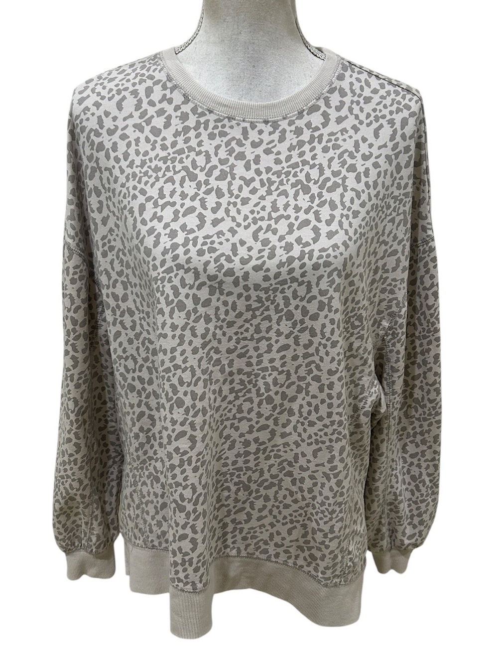 Z Supply Beige Taupe Leopard print Crewneck oversized Sweatshirt size small